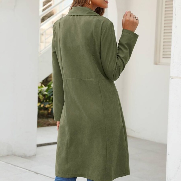 Dusty Pink Wide Collar Button Pea Coat Trench - Picture 4 of 11